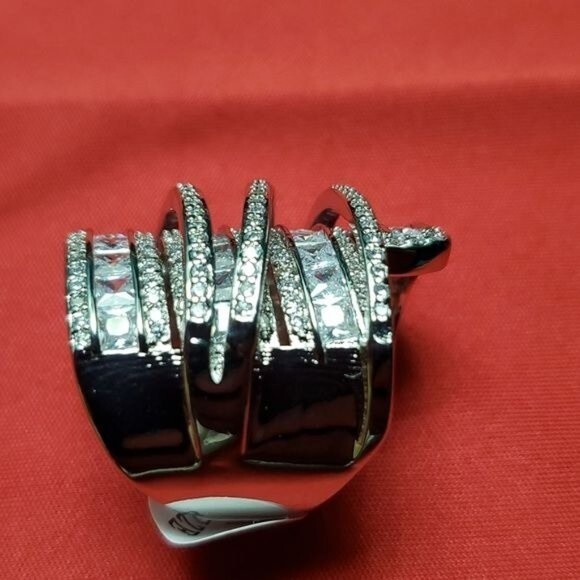 NEW Elegant Spiral Design Silver White Sapphire Natural Stone Ring - Picture 13 of 15